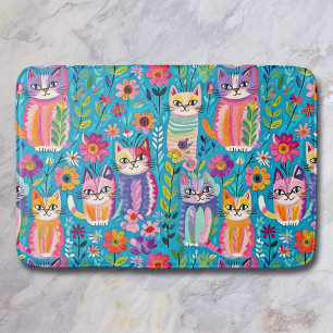 Farbige Katzen und Blume Whimsikum Badematte