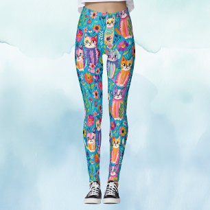 Farbige Katzen und Blume Whimsikum Leggings
