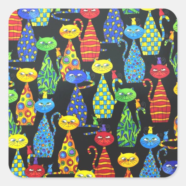 Farbige Katzen und Mäuse Quadratischer Aufkleber (Vorderseite)