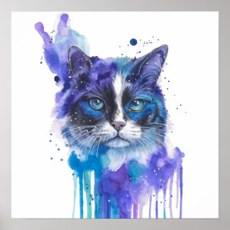 Farbige Katzen-Wasserfarben-Kunst Poster
