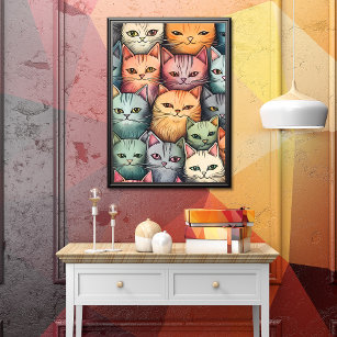 Farbige Katzen Whimsical Doodle uneingerahmt Poster