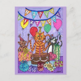 Farbige Katzen zum Geburtstag Postkarte