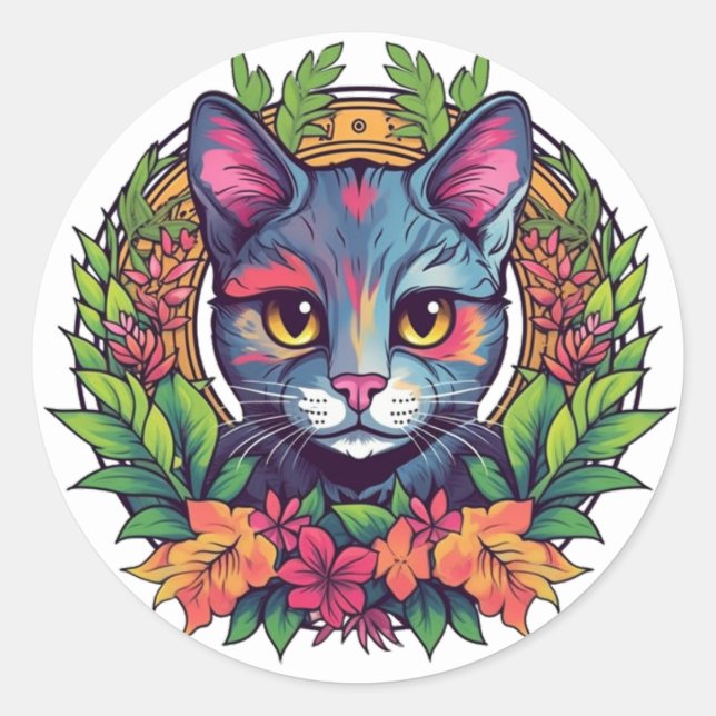 Farbige Katzenaufkleber Runder Aufkleber (Vorderseite)