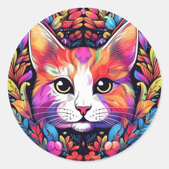 Farbige Katzenaufkleber Runder Aufkleber (Vorderseite)