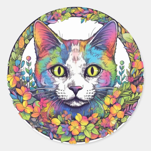 Farbige Katzenaufkleber Runder Aufkleber (Vorderseite)