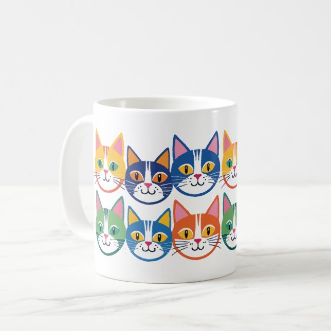 Farbige Katzenfirmen Kaffeetasse (Vorderseite Links)