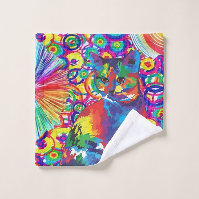 Farbige Katzenküche Badezimmer Handtuch Sets (Waschlappen)