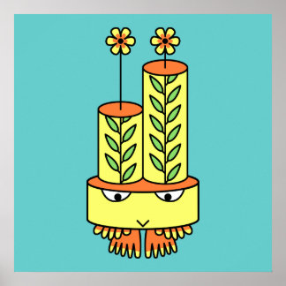 Farbige kawaii-niedliche Zeichentrickstatuen Poster