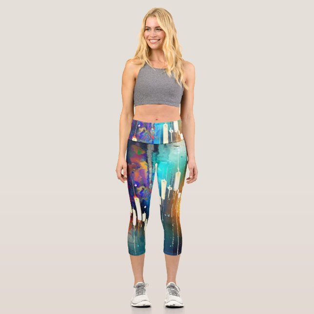 Farbige Kerzenhalter abstrakte Malerei Capri Leggings (Vorderseite)