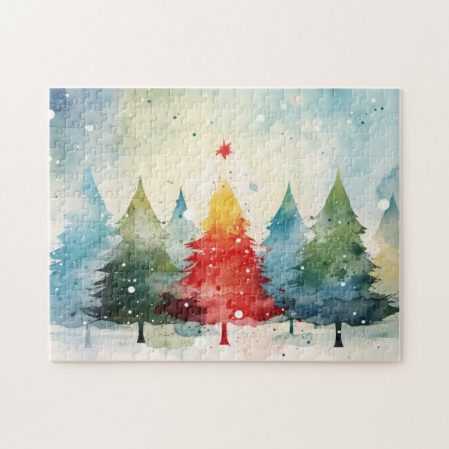 Farbige Kiefern Weihnachten Puzzle (Horizontal)
