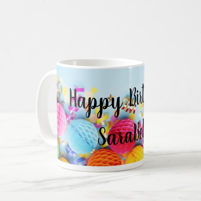 Farbige Kindergeburtstag Kaffeetasse (Vorderseite Links)