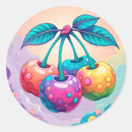 Farbige Kirsche für den Sommer Runder Aufkleber