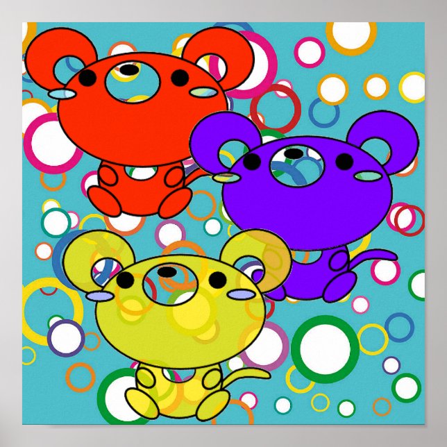 Farbige Kittys auf Circles Canvas Print Poster (Vorne)