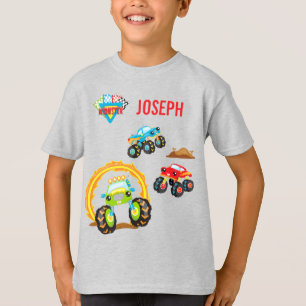 Farbige kleine Boy Monster Trucks mit Vorname T-Shirt