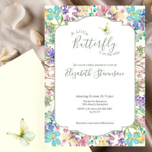 Farbige kleine Schmetterlings-Blumen-Baby-Party Einladung