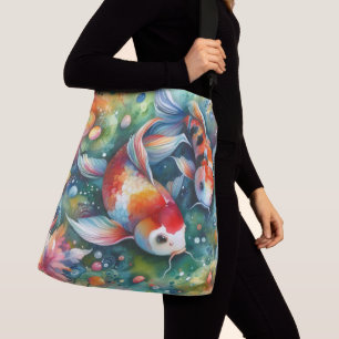 Farbige Koi-Fische Whimsical Watercolor Orange Tür Tragetaschen Mit Langen Trägern