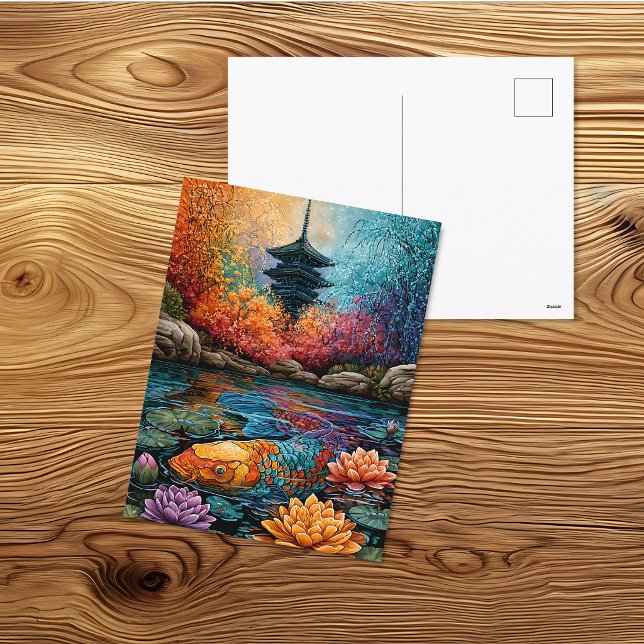 Farbige Koi-Teich-Pagode Postkarte (Von Creator hochgeladen)