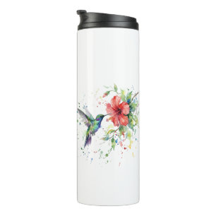 Farbige Kolibri-Wasserfarben-Blumen-Natur-Kunst Thermosbecher