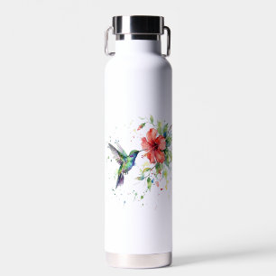 Farbige Kolibri-Wasserfarben-Blumen-Naturkunst Trinkflasche