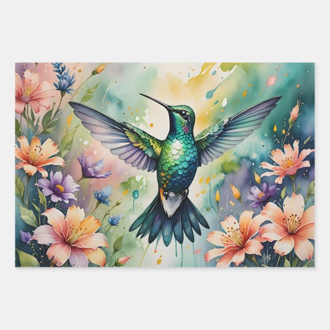 farbige Kolibris Geschenkpapierbögen Geschenkpapier Set (Vorderseite)