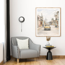 Farbige koloniale Stadt-Kunstprint-Wandskizze Poster