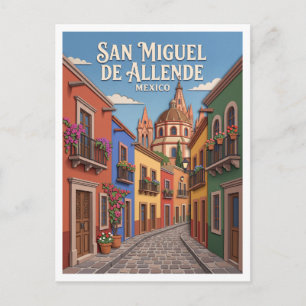 Farbige koloniale Straße in San Miguel de Allende Postkarte