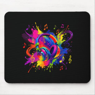 Farbige Kopfhörer mit Noten-Kunstwerk Mousepad