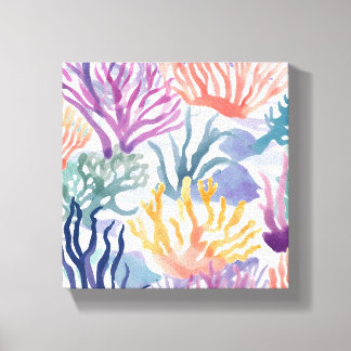 Farbige Koralle | Ozean Koralle Aquarellmalerei Leinwanddruck