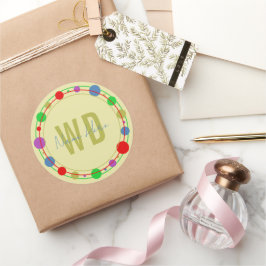 Farbige Kreise mit mit Monogramm Namen Gelb Blau Runder Aufkleber