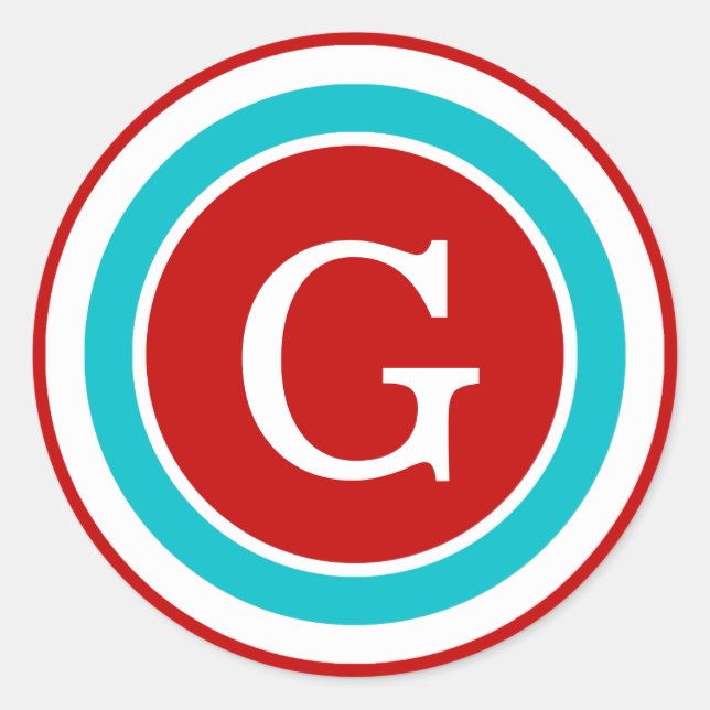 Farbige Kreise Monogramm Aufkleber / Rot-Blau (Vorderseite)