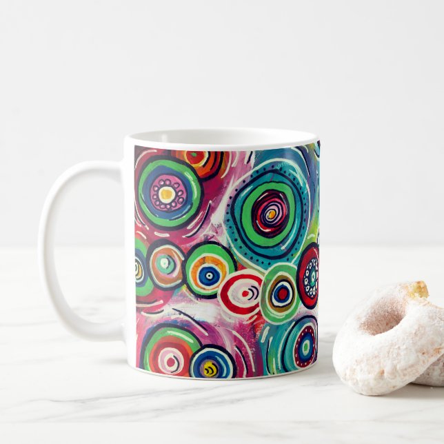 Farbige Kreise und Wirbel Original Abstrakt Kaffeetasse (Mit Donut)