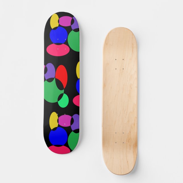 Farbige Kreismuster auf schwarz Skateboard (Vorderseite)