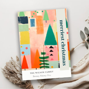 Farbige Kühne Retro Abstrakt Weihnachtliche Landsc Feiertagskarte