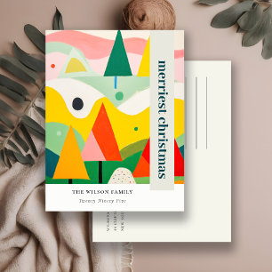 Farbige kühne Retro-Abstrakte Weihnachtslandschaft Feiertagspostkarte