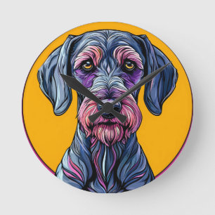 Farbige künstlerische Illustration eines Hundes ge Runde Wanduhr