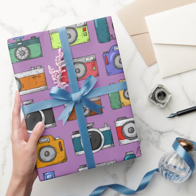 Farbige Kunstwerke, Lila Kameras Geschenkpapier (Schenken)