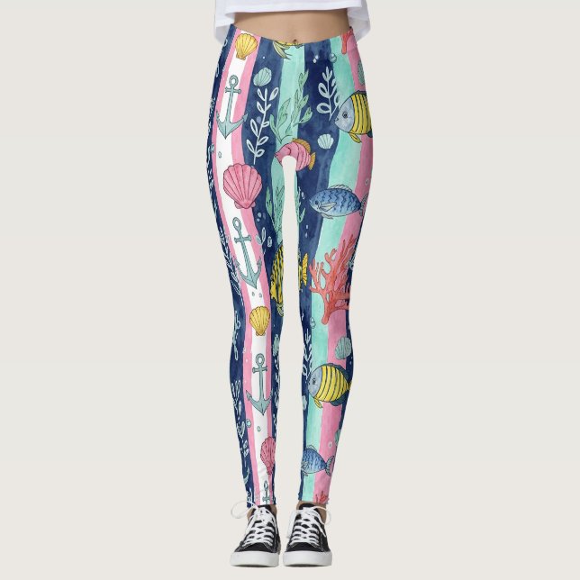 Farbige Küstenmeer-Lebensmuster (2) Leggings (Vorderseite)