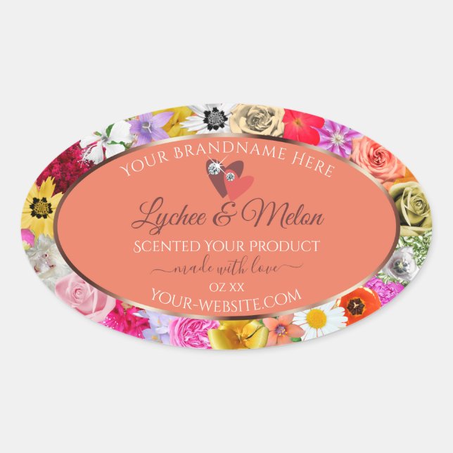 Farbige Labels für Blumenlachs mit Herz Ovaler Aufkleber (Vorderseite)