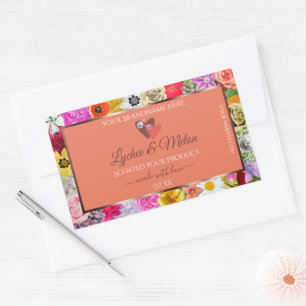Farbige Labels für Blumenlachs mit Herz Rechteckiger Aufkleber