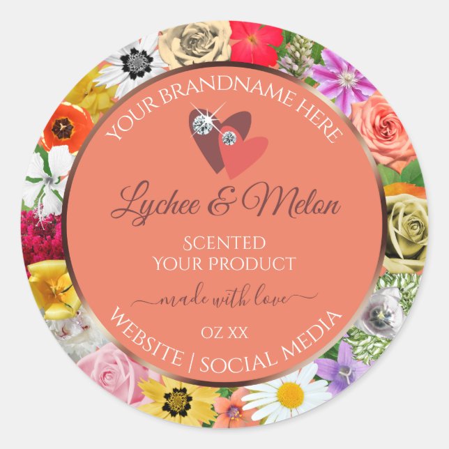 Farbige Labels für Blumenlachs mit Herz Runder Aufkleber (Vorderseite)