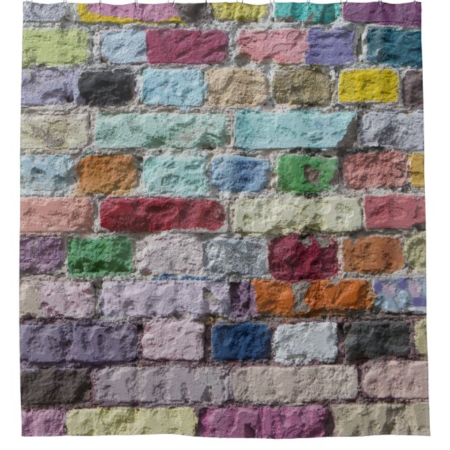 Farbige, lackierte Ziegelwand Textur Duschvorhang (Vorderseite)