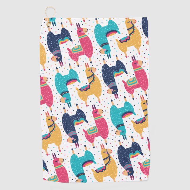 Farbige Lamas und Alpakas, handgezogen Golfhandtuch (Vorderseite)