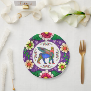 Farbige Lamassu-Blume Papierplatte Pappteller