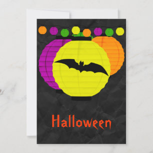 Farbige Lanterns und Schwarzes Bat Halloween Einladung