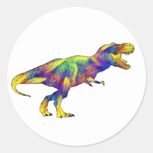 Farbige laufende T-Rex psychedelische Dinosaurier- Runder Aufkleber