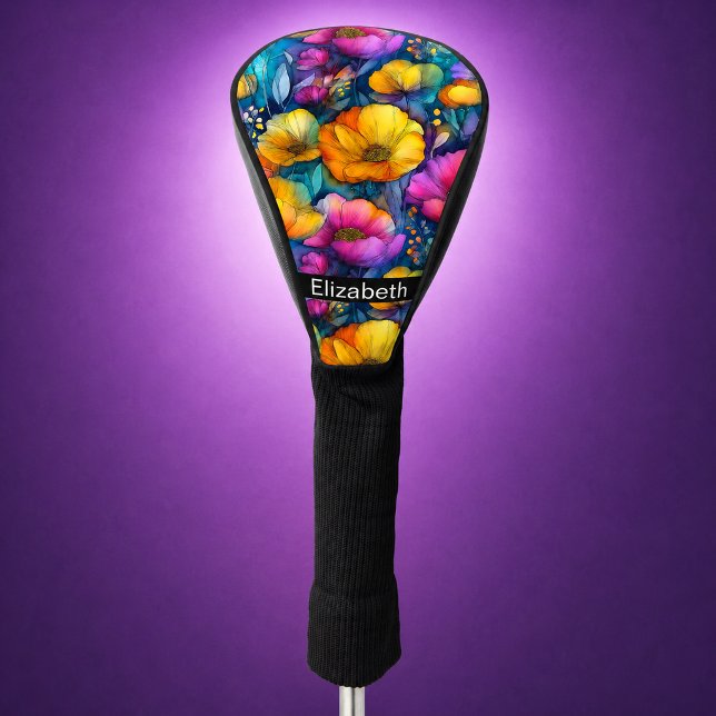 Farbige Lebendige Mohnblume Personalisiert Golf Headcover (colorful poppy flower patterned personalized golf club cover for women)