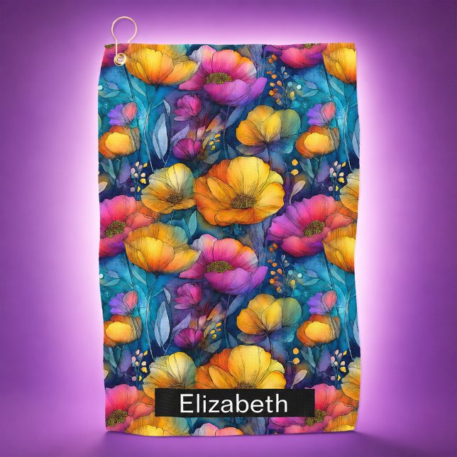 Farbige Lebendige Mohnblume Personalisiert Golfhandtuch (colorful poppy flower patterned personalized golf towel for women)