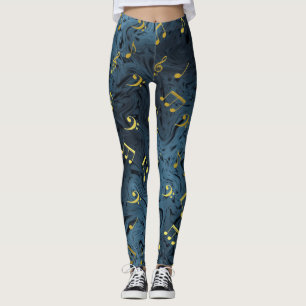 farbige Leggings elegante Noten Muster glänzend Tr