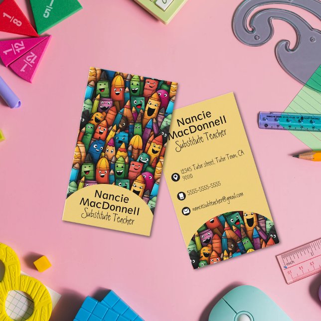 Farbige Lehrerin Bildung Cartoon Pen Muster Visitenkarte (Colorful Teacher Education Cartoon Pen Pattern Business Card)