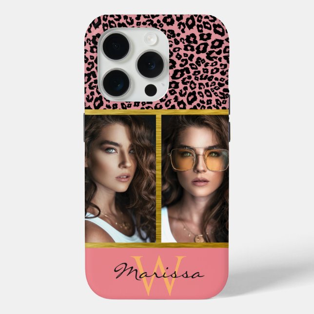 Farbige Leopardendruckkassette und Monogramm Case-Mate iPhone Hülle (Rückseite)